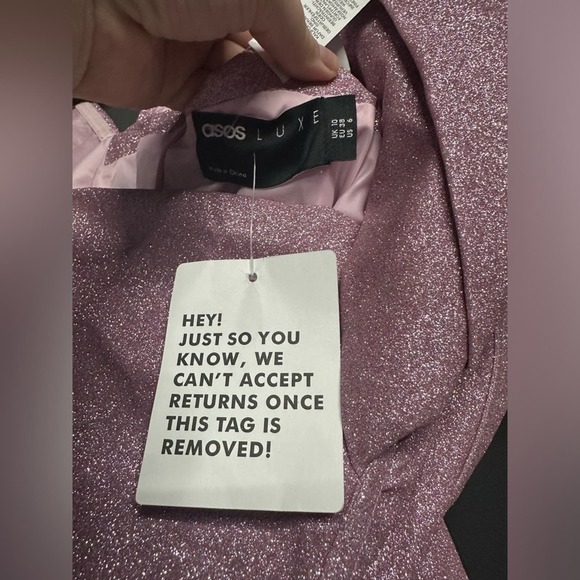 NWT ASOS LUXE structured one shoulder mini dress pink glitter 6 - Picture 6 of 6